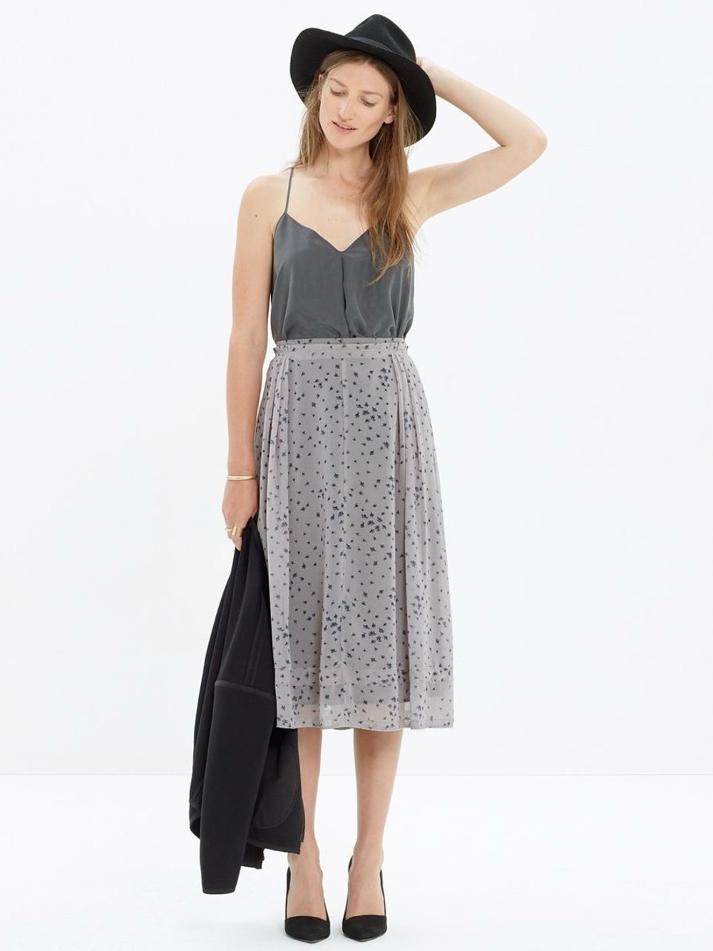 Madewell Gray Printed Midi Skirt size 2